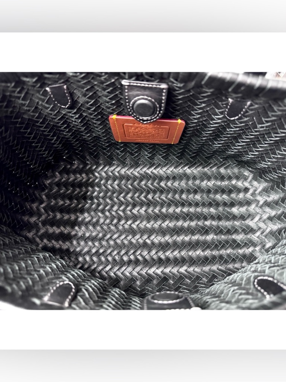 COACH Woven Leather Swing Tote Bag, BLACK/ GOLD - Picture 6 of 11